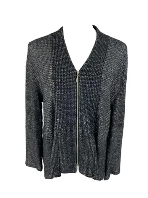 Comfy USA Womens S Full Zip V-Neck Knit Jacket Waffle Rayon Blend Gray - Image 1 of 4
