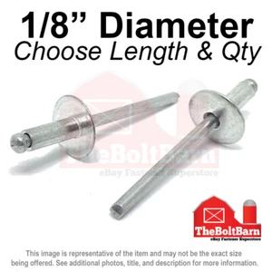 1/8" Oversized Head Blind Pop Rivets Aluminum Mandrel Plain (Pick Length &Qty) - Picture 1 of 2