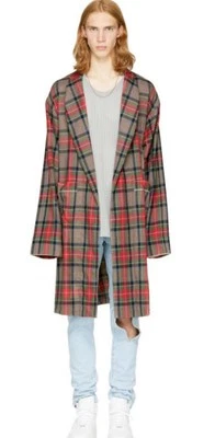 NWT $1300 FEAR OF GOD Brown Red Plaid Robe Coat Size M. Wool, Silk Trim - Image 1 of 4