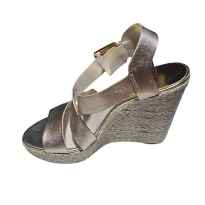 Michael Michael Kors Giovanna Gold Metallic Espadrille Wedge Sandals SZ 7.5M  - Image 1 of 4