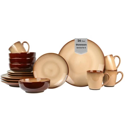 Juego de vajilla de gres marrón Sango Nova 16 piezas servicio para 4 tazas platos... Foto 1 de 4