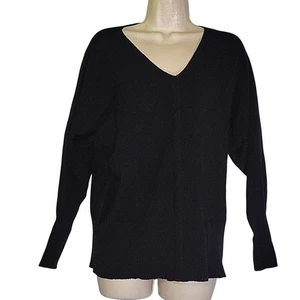 ATHLEISURE BY SIONI V-Neck Knit Sweater Long Sleeve Pullover Relaxed Fit Black - Picture 1 of 6