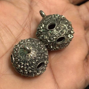 2 Pcs German Silver Ghungroo Ball Pendant 30x25mm - Picture 1 of 8
