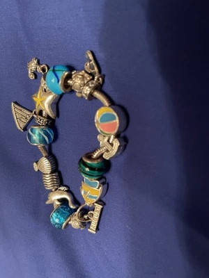 Pandora Bracelet Silver With Blue And Pink On Some Charms - Image 1 of 2