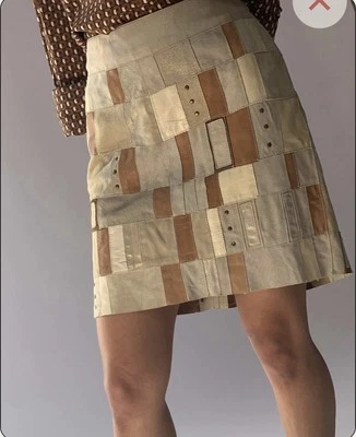 Minifalda vintage Y2K Boho retazos gamuza cuero dorado crema 4 marrón Foto 1 de 4