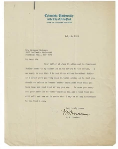 1929 LETTER SIGNED by Dean of Columbia College HERBERT HAWKES to Seymour Halpern - Picture 1 of 1