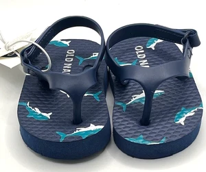Old Navy NWT Baby Flip Flop Sandals Blue With Sharks Size 0-3 Months - Picture 1 of 5