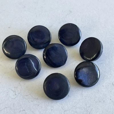 Vintage Set Of 8 Dyed Dark Blue Shell 7/16” Buttons MOP Metal Shank - Image 1 of 4