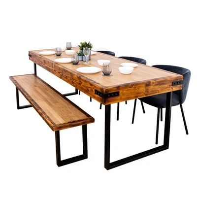 Butchers Block Dining Table with Square Legs | Solid Oak and Reclaimed Timber - Image 1 of 4