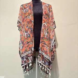 Boho Festival Kimono One Size Multicolored Paisley Open Tassel Cover Up Beach - Picture 1 of 6