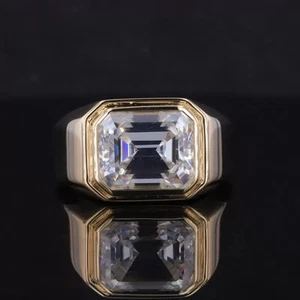 11x9mm Octa Emerald Cut VVS1 Moissanite Mens Wedding Ring 14K Yellow Gold Plated - Picture 1 of 9