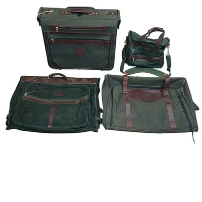 Orvis Battenkill Green Canvas Leather Luggage Set 4pc Duffel Garment Suiter - Image 1 of 4