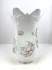 Brosnic Bone China "Victoriana" Made In England Fluted Edge Vase Floral Peonies - Picture 1 of 7