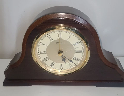 Seiko Mini Mantle Quartz Desk Clock w/Alarm Walnut Finish Works Great! Cover