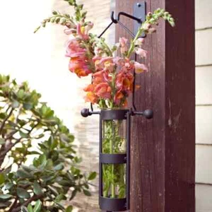 Danya B. Wall Mount Hanging Glass Cylinder Vase Set With Metal Cradle And Hook - Picture 1 of 3