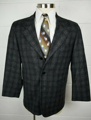Agnis B Homme Mens Gray Windowpane Sport Coat Jacket Lambswool Angora 42 - Image 1 of 4