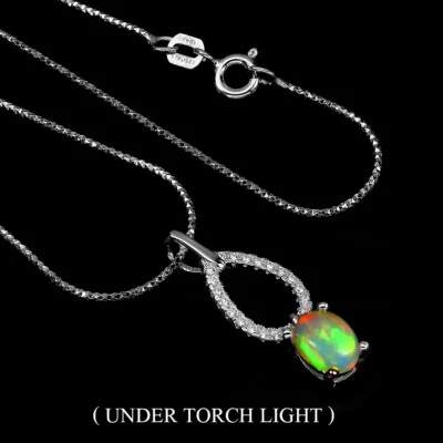 Collana In Argento Sterling 925 Con Opale Di Fuoco Ovale 7x5mm Gioielli - Immagine 1 di 4