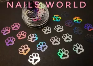 Paw Print Puppy Iridescent 24 Colours Nail Art Glitter Holographic Manicure UK - Picture 1 of 84