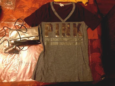 Victorias Secret Angel MINI Plancha de Pelo de Viaje en Bolso Dorado y Camiseta ROSA Talla: M Foto 1 de 4