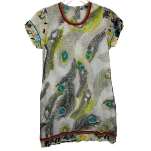 Chaudry KC NEW Shirt Dress Mini Peacock Multicolor Size Sm Sample Lightweight - Picture 1 of 9