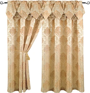 Luxury Jacquard Curtain Panel with Attached Waterfall Valance, 54 by 84-Inch Ang - Picture 1 of 12