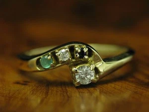 14kt 585 Oro Amarillo Anillo Con Zafiro,Esmeralda & Zirconia Media / 2,9g / 54,5 - Imagen 1 de 6