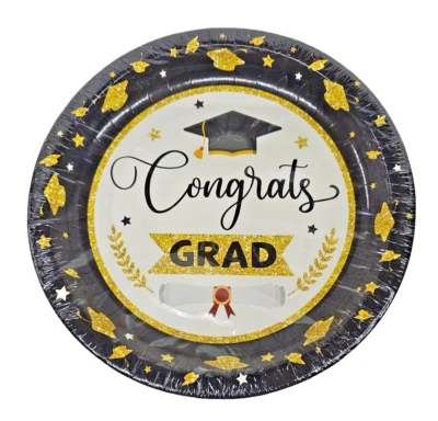 50 Pcs Graduation Party Supplies Disposable Paper Plates Tableware Congrats Grad - Image 1 of 3