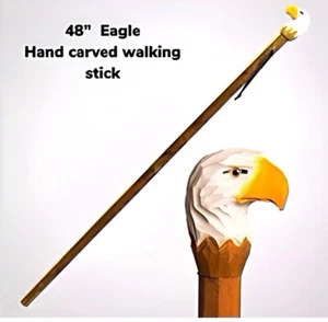 Rustic Hand Carved EAGLE HEAD Wood Hiking Walking Mushroom Stick 48” - Picture 1 of 3