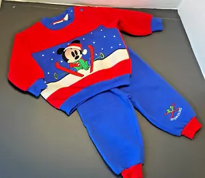 VINTAGE DISNEY STORE BABY MICKEY SKIIING 2 PIECE OUTFIT SWEATSUIT 6 MONTHS - Picture 1 of 12