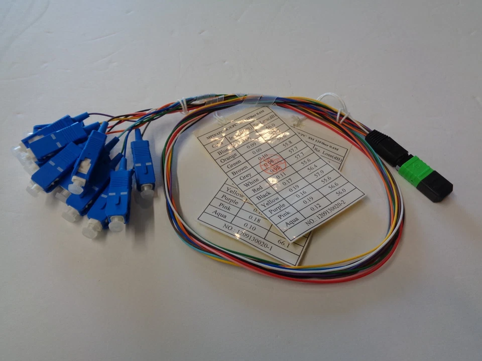 .6 Meter MPO/APC to 12 SC Type B Breakout Fiber Optic Cable SM Fiber Patch Cord - Image 1 of 1