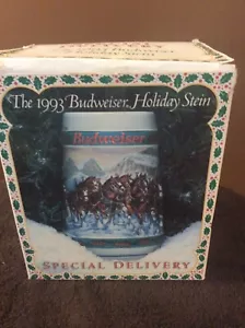 1993 BUDWEISER HOLIDAY CHRISTMAS Special Delivery Clydesdales BEER STEIN NIB - Picture 1 of 5