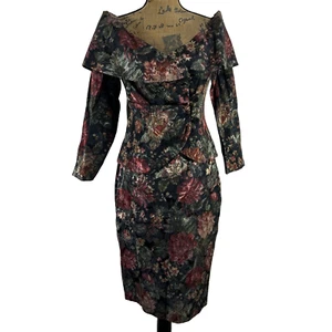 VTG Midnight Glo Dress Skirt Top Floral Tapestry 2 pc Floral Size 8 Button FANCY - Picture 1 of 8