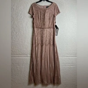 NWT Adrianna Papell Womens Rose Gold Beaded Blouson Gown Dress SIZE 4 - Picture 1 of 11