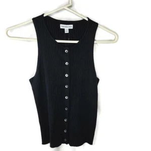Calvin Klein Black Button-down Sleeveless Fitted Ribbed Sweater Size XL NWT - Picture 1 of 6