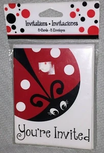 1 PACK (8 CARDS/8 ENVELOPES) Ladybug YOU'RE INVITED Birthday Party Invitations  - Picture 1 of 5
