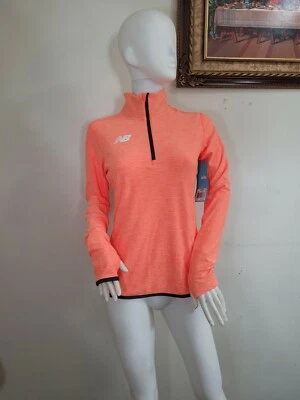 New Balance Feminino Tamanho M Seco 1/4 Zíper Leve Laranja Manga Longa Corrida  - Imagem 1 de 4