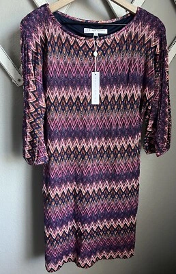 ¡NUEVO CON ETIQUETAS! Vestido para mujer Trina Turk Nature S manga dividida tejido multi $398 Foto 1 de 4