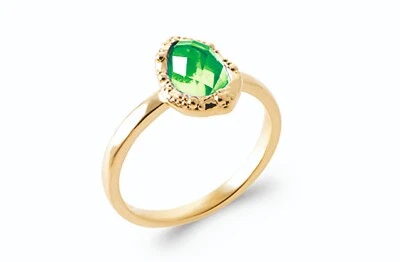 Ring Alliance Vergoldet 18 Karat - Cabochon Träne Grün - Zirkon - Bild 1 von 4