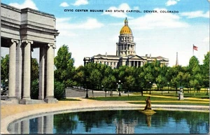 Vtg Denver Colorado Civic Center Square and State Capitol 1940s Unused Postcard - Picture 1 of 2