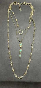 Lucky Brand Bohemian Layered Gold-Tone Necklace With Faux Turquoise Accents - Picture 1 of 8