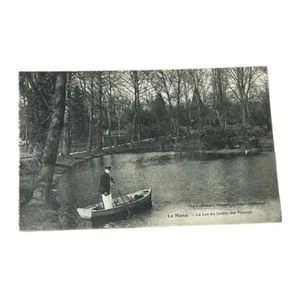 Postcard Le Mans le Lac du Jardin des Plantes France Man Boat Canoe Vintage A642 - Picture 1 of 2