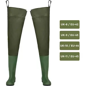 Nylon Thigh Hip Waders Waterproof Fly Coarse Fishing Muck Wader Thigh Boots - Picture 1 of 15