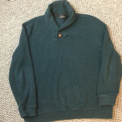 Cotton Man's Pullover Sweater Round Collar Button Dark Green Knitted L - Image 1 of 3