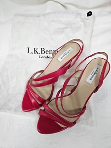 L K Bennett Addie strappy heels in raspberry kid leather Used UK Sz 5 (B) - Picture 1 of 6