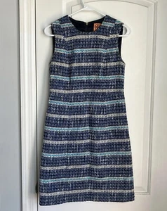 Tory Burch Normandy Blue Petra Woven Sheath Sleeveless Dress Women’s Size 4 - Picture 1 of 14