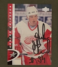 ANDERS ERIKSSON SIGNED 1996 Upper Deck Red Wings CARD ~ AUTHENTIC
