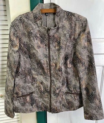 NUEVO CON ETIQUETAS Notations Mujer XL Reversible Cremallera Brillante Leopardo/Marrón Tweed Chaqueta, Reg$64 Foto 1 de 4