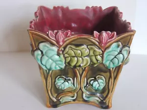 Antigua olla francesa de mayólica ciclamens anacardo art nouveau Francia frie jardinero - Imagen 1 de 12