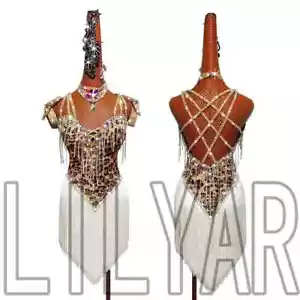 New Latin Dance Competition Performance Leopard Pattern Sparkling Tassel Sexy - Picture 1 of 17