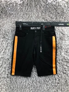 Black Pike Bermuda Shorts Mens Size 34 Mid Rise Dark Wash Black Orange - Picture 1 of 9